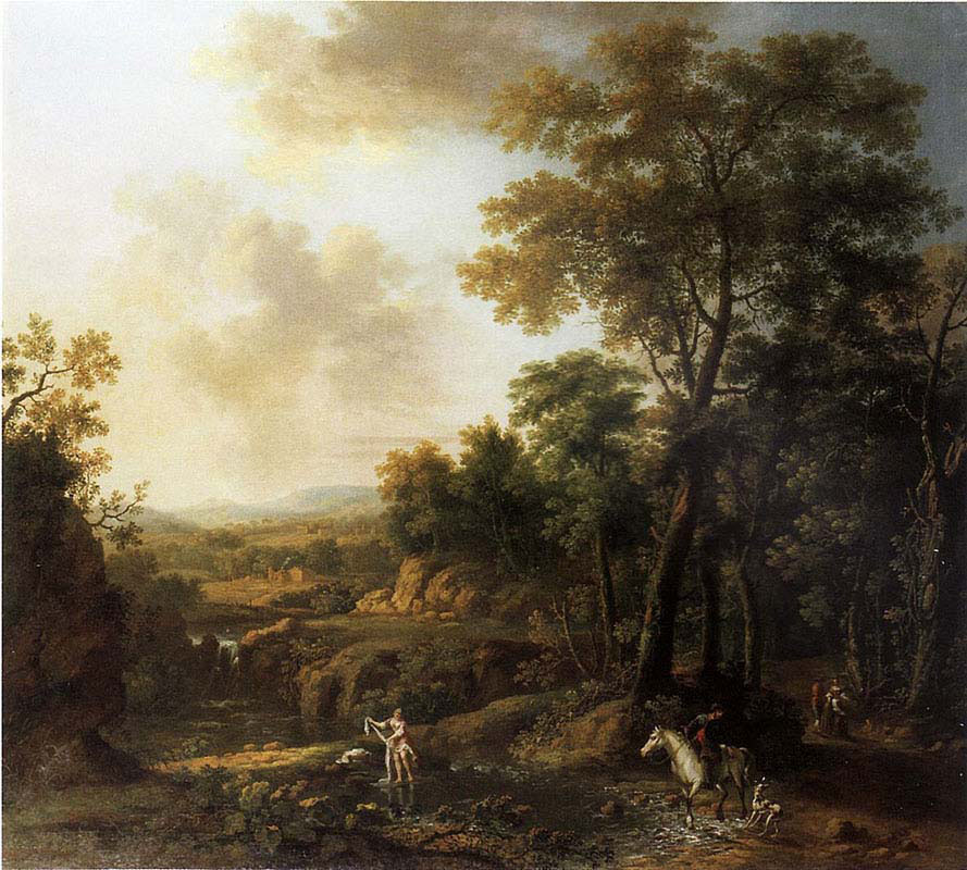 River Landscape with a Washerwoman and Travellers